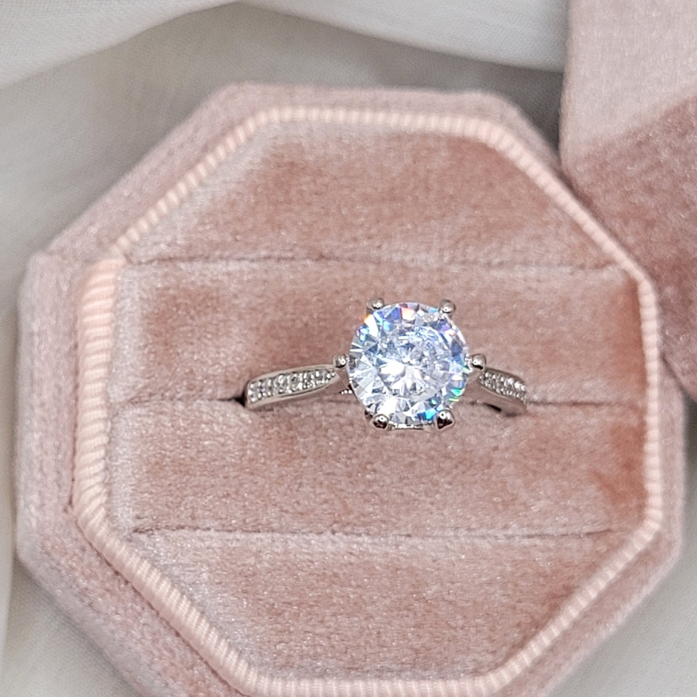 Classic Round-Cut Diamond Solitaire Ring in Sterling Silver